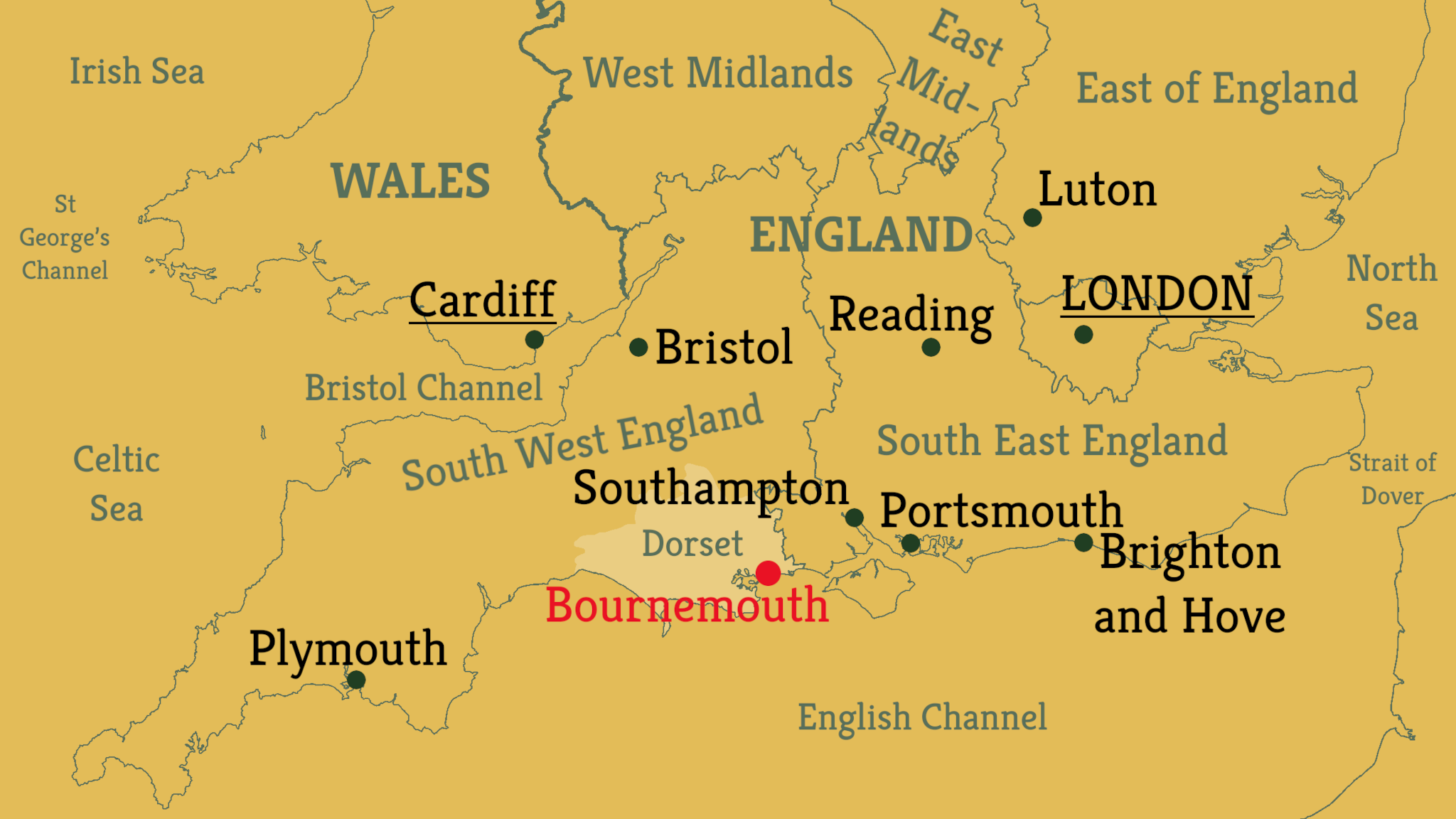 Map of Bournemouth in Southern England