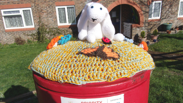 A postbox decorated for Easter.
