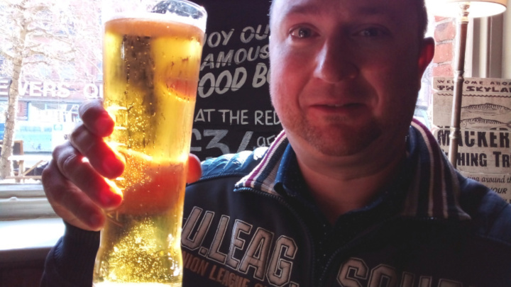 A well-deserved pint at the end of the day.