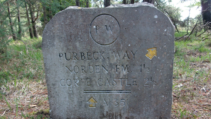 Stone signpost near Blue Pool Lane.