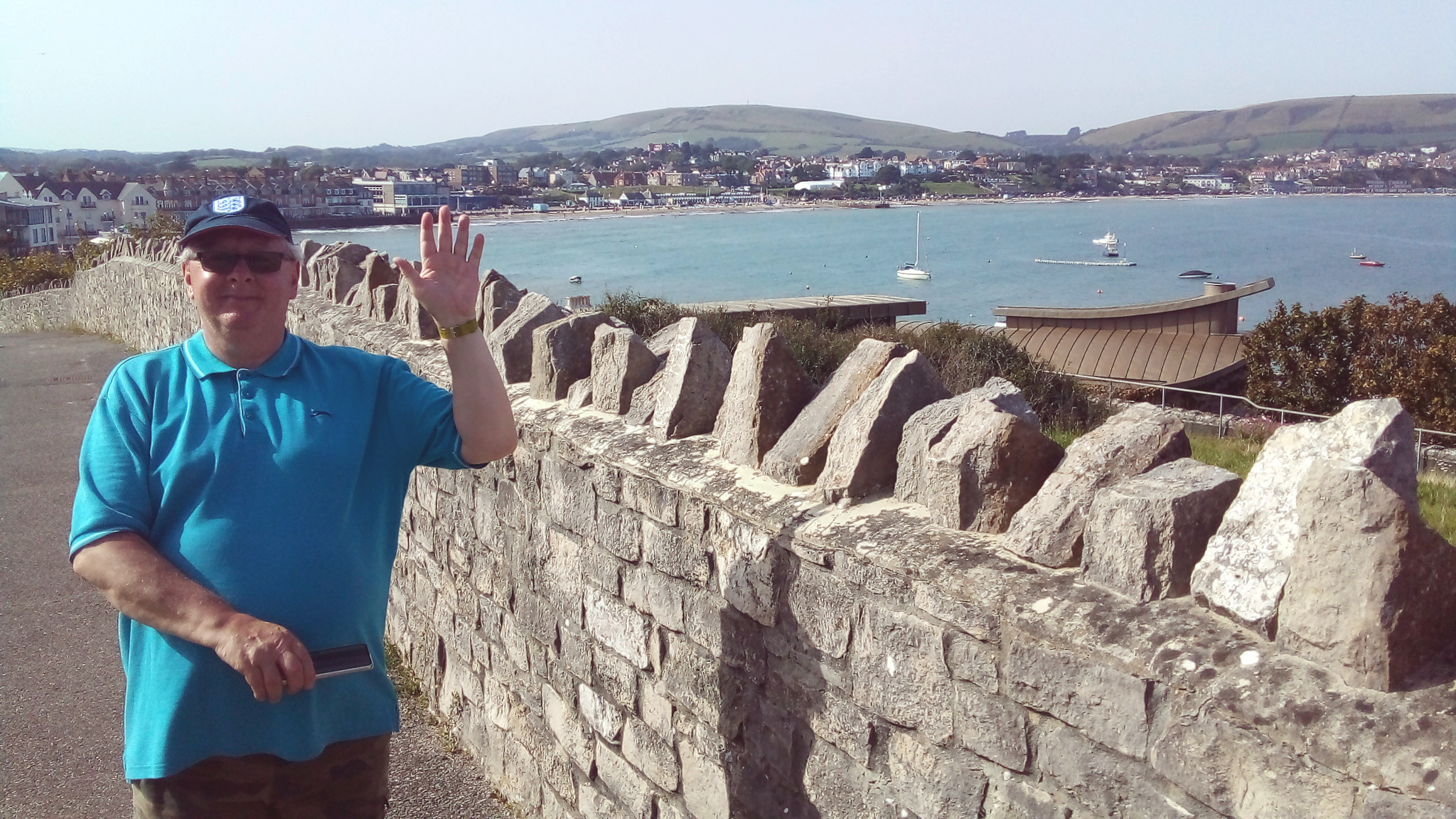 Kevin in front of Swanage Bay.
