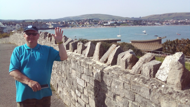 Kevin in front of Swanage Bay.