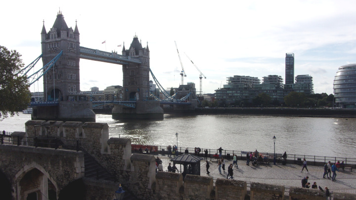 The Tower Bridge from inside the Tower of London. This cost us additional admission fees.