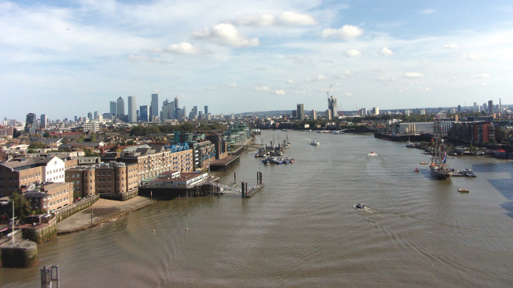 London as seen from the eastern upper walkway of the Tower Bridge. Here, we also had to pay additionally for admission.