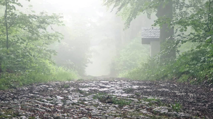 The stony surface near the summit cross.