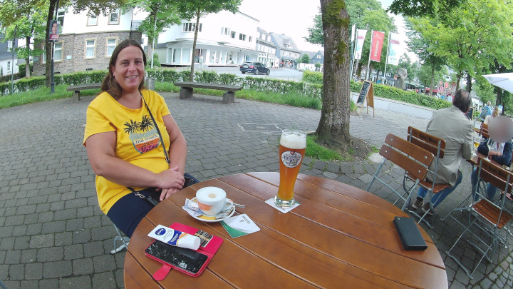 In a beer garden opposite the Schützenplatz.
