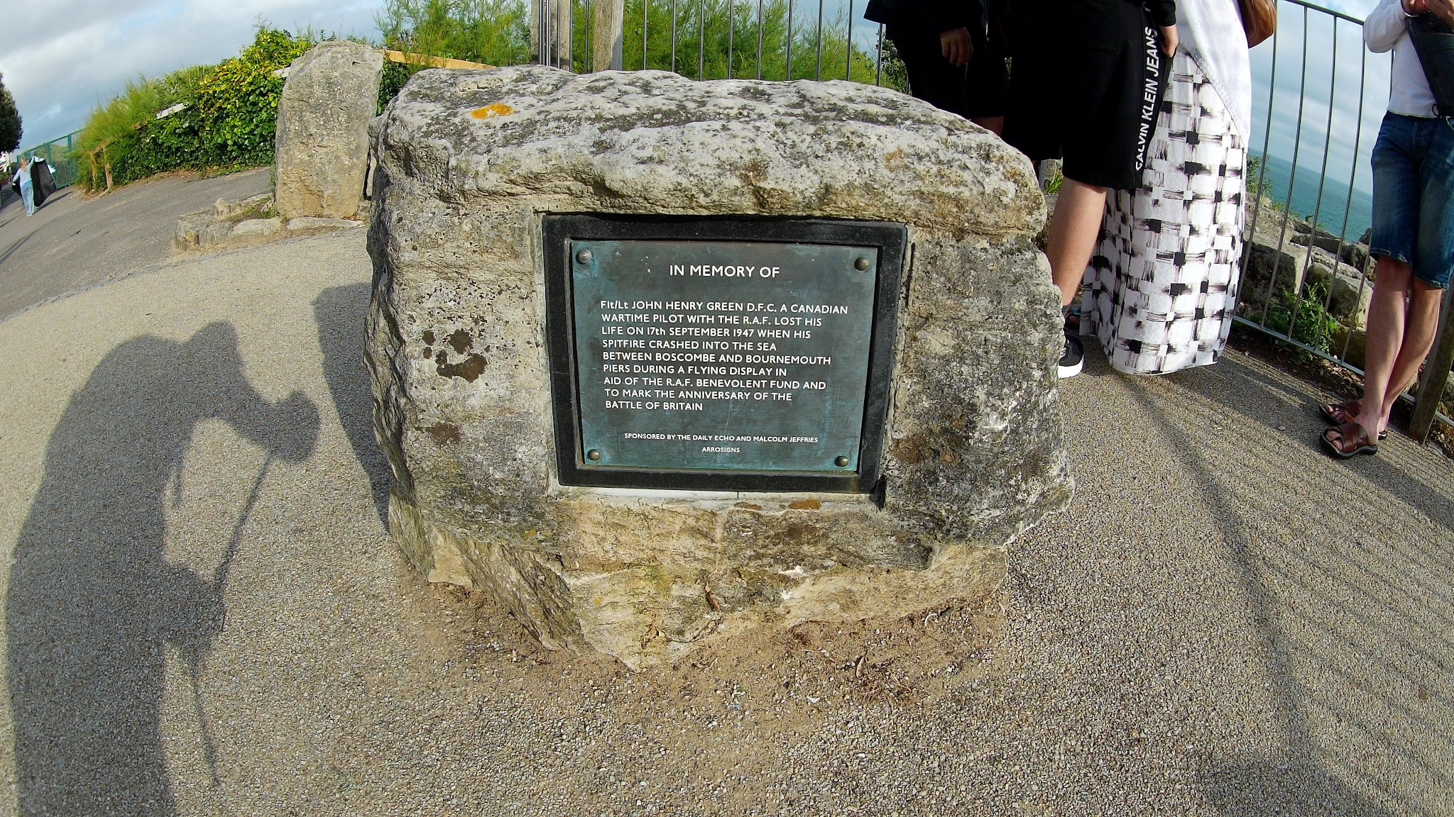 Plaque in memory of Spitfire pilot Flt Lt John Henry Green DFC.