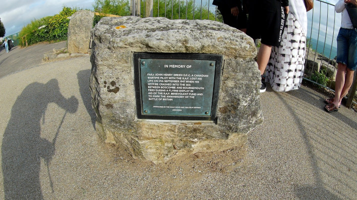 Plaque in memory of Spitfire pilot Flt Lt John Henry Green DFC.