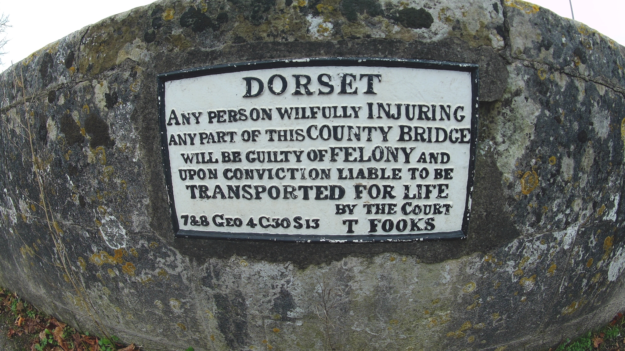 Warning sign on a bridge near Dorchester, probably put up in the 1820s